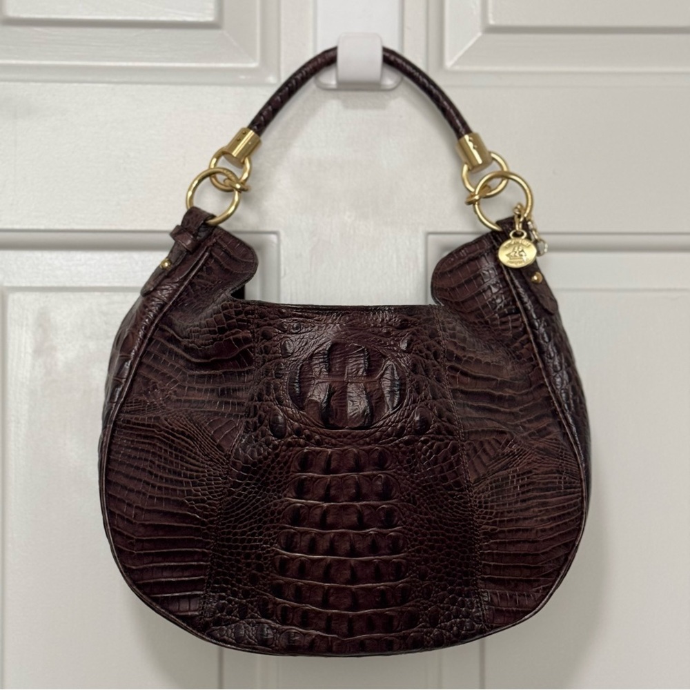 Brahmin Dark Brown Croc-Embossed Hobo Bag